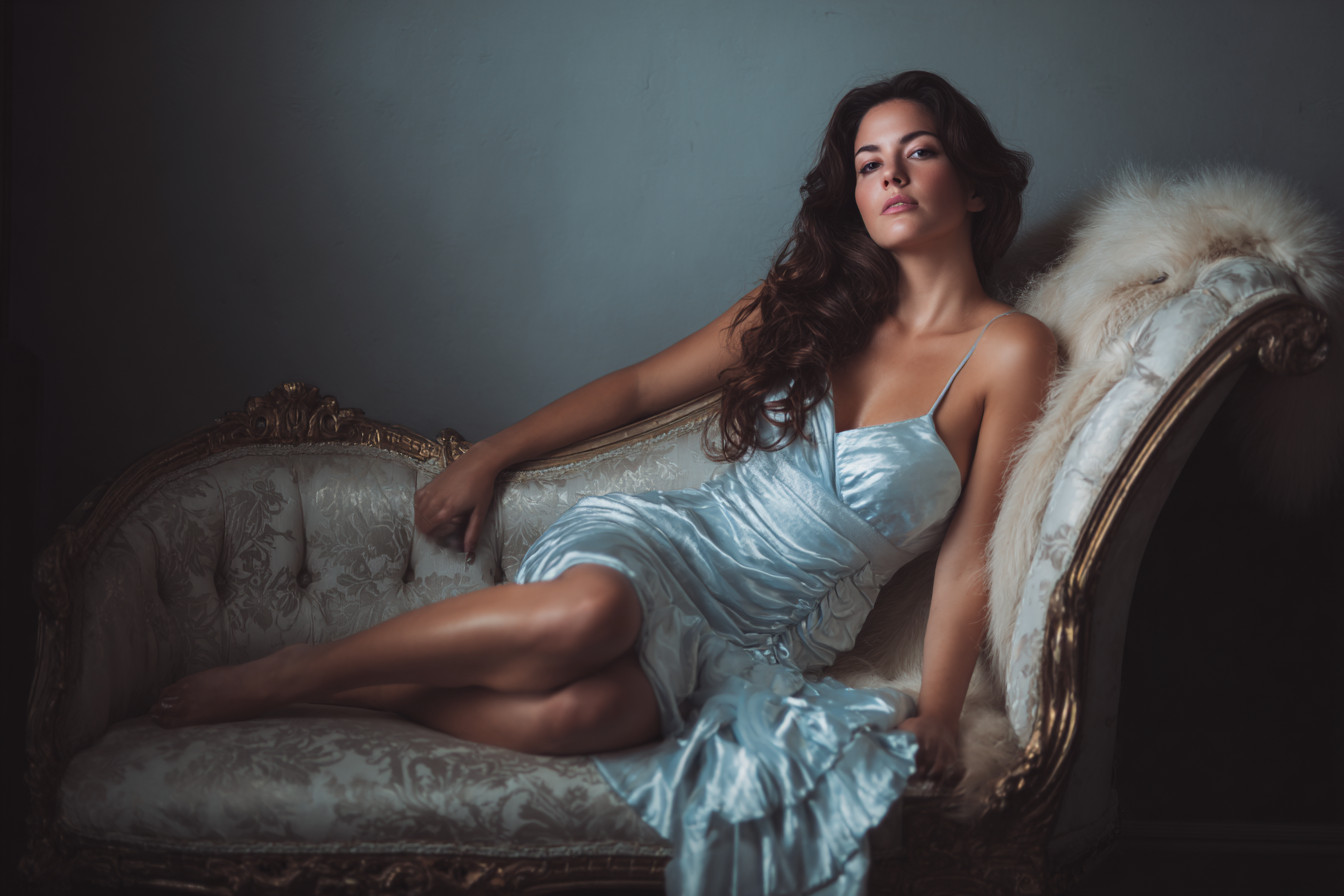 Trophy wife relaxing on couch